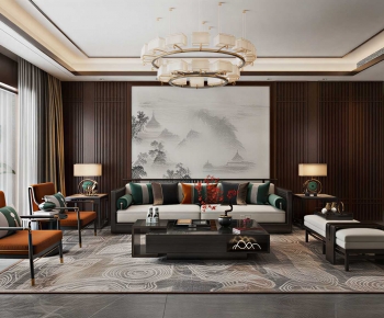 New Chinese Style A Living Room-ID:884130007