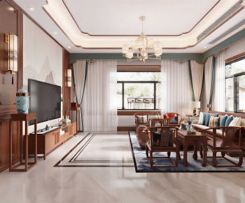 New Chinese Style A Living Room-ID:690301904