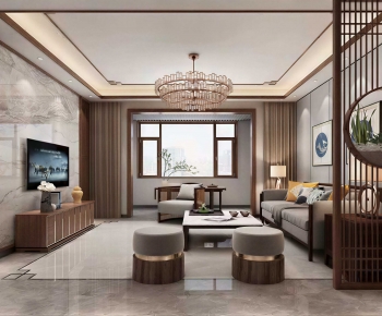 New Chinese Style A Living Room-ID:616504917