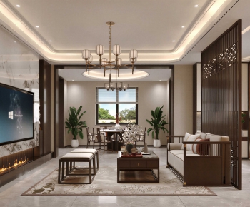 New Chinese Style A Living Room-ID:133595944