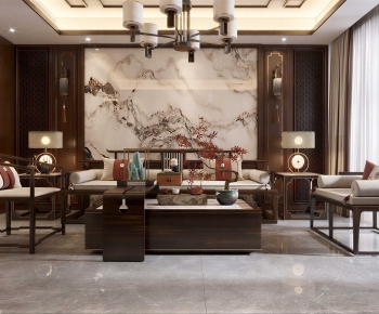 New Chinese Style A Living Room-ID:628101118