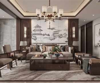 New Chinese Style A Living Room-ID:439641958