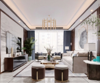 New Chinese Style A Living Room-ID:986707935