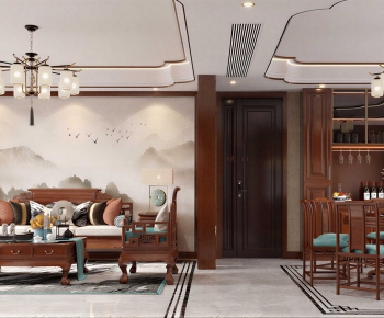 New Chinese Style A Living Room-ID:498096942