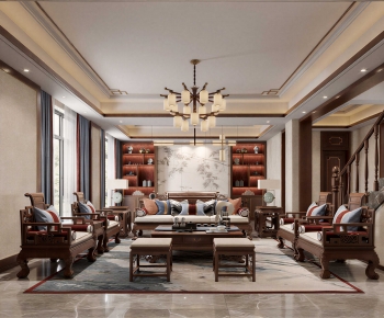 New Chinese Style A Living Room-ID:103690683