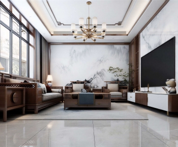 New Chinese Style A Living Room-ID:902970088