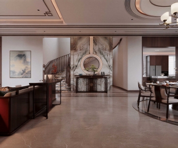 New Chinese Style A Living Room-ID:713735108