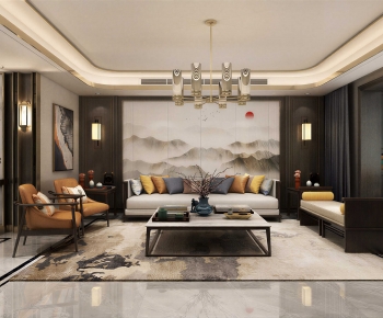New Chinese Style A Living Room-ID:999479065