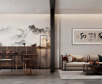 New Chinese Style A Living Room-ID:614188916