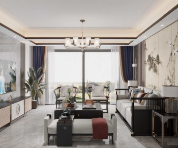 New Chinese Style A Living Room-ID:751267914
