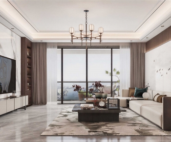 New Chinese Style A Living Room-ID:901999955