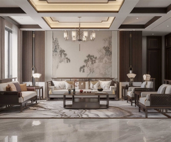 New Chinese Style A Living Room-ID:705802923