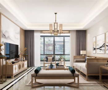 New Chinese Style A Living Room-ID:765276912