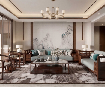 New Chinese Style A Living Room-ID:963581095