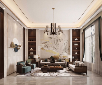 New Chinese Style A Living Room-ID:932823906