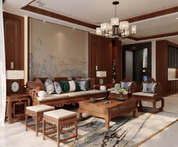 New Chinese Style A Living Room-ID:611449008