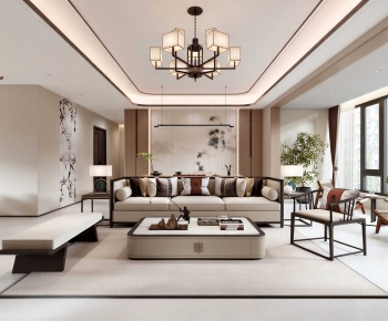 New Chinese Style A Living Room-ID:969260936