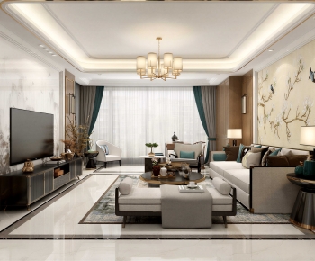 New Chinese Style A Living Room-ID:689771295