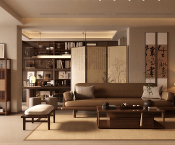 New Chinese Style A Living Room-ID:997808936