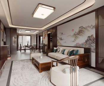 New Chinese Style A Living Room-ID:445719003