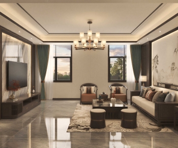 New Chinese Style A Living Room-ID:646866081