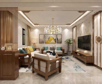 New Chinese Style A Living Room-ID:666872985