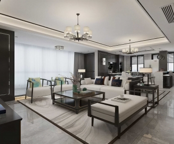 New Chinese Style A Living Room-ID:625237947