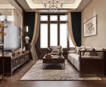 New Chinese Style A Living Room-ID:522917035