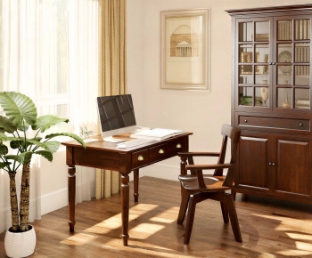American Style Computer Desk And Chair-ID:418096075