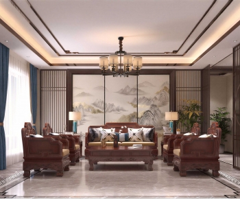 New Chinese Style A Living Room-ID:699497944