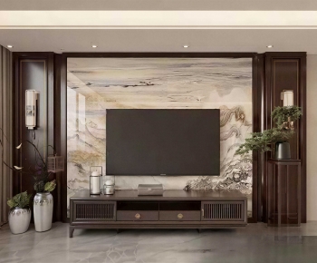 New Chinese Style TV Wall-ID:767846116