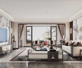 New Chinese Style A Living Room-ID:732649099