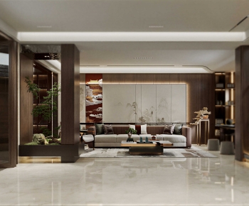New Chinese Style A Living Room-ID:666450984