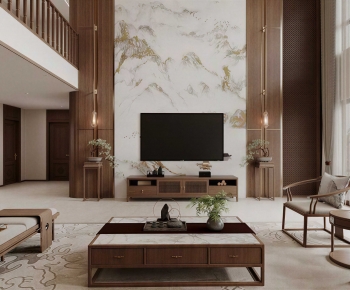 New Chinese Style A Living Room-ID:737154961