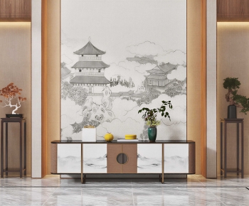 New Chinese Style TV Wall-ID:626760013