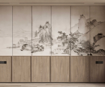 New Chinese Style TV Wall-ID:989315039