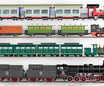 现代观光小火车组合3D模型