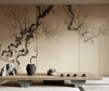 New Chinese Style TV Wall-ID:877671961