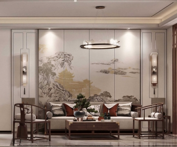 New Chinese Style A Living Room-ID:878905062
