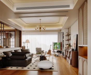 多场景-法式中古风客厅+餐厅+卫生间干区-2962959