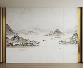 New Chinese Style TV Wall-ID:957561979