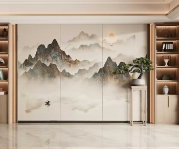 New Chinese Style TV Wall-ID:625460154