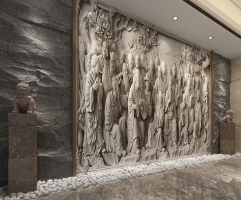 New Chinese Style TV Wall-ID:704778917