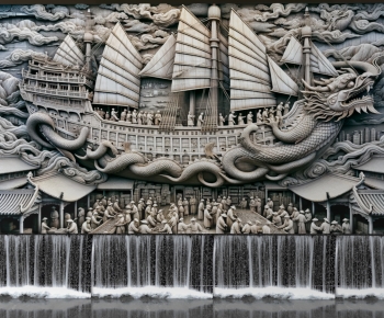 New Chinese Style TV Wall-ID:724181893