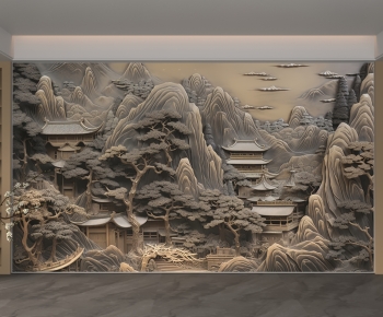 New Chinese Style TV Wall-ID:492897035