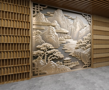 New Chinese Style TV Wall-ID:321109368