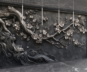 New Chinese Style TV Wall-ID:590536127