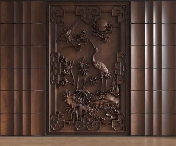 New Chinese Style TV Wall-ID:458318005