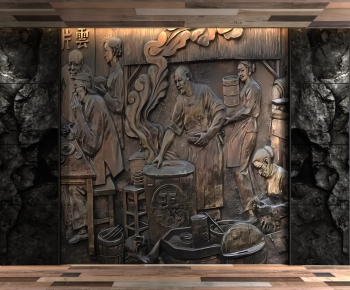 New Chinese Style TV Wall-ID:927611119