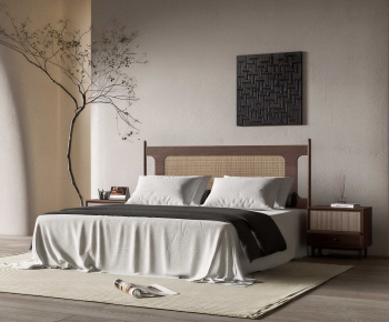 Wabi-sabi Style Double Bed-ID:381314998
